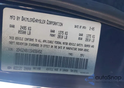 2005 Dodge Magnum Sxt from USA, damaged, VIN 2D4GZ48V15H656452